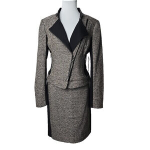 WHBM Brown Sparkle Wool Tweed Suit Sz. 12 Zippered Jacket /Sz. 8 Pencil Skirt